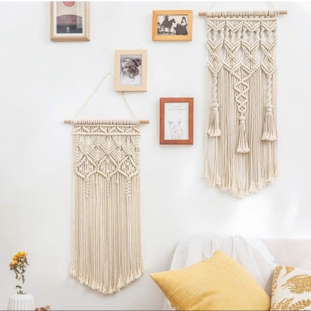 2 Pcs Macrame Woven Wall Geometric Art Decor